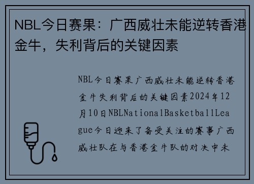 NBL今日赛果：广西威壮未能逆转香港金牛，失利背后的关键因素