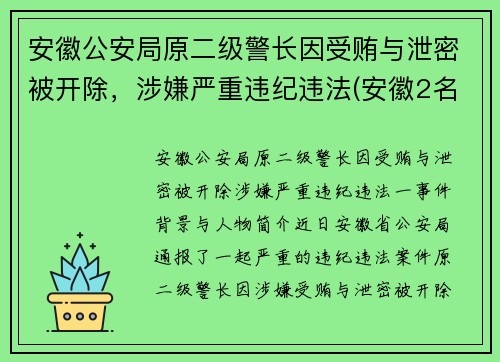 安徽公安局原二级警长因受贿与泄密被开除，涉嫌严重违纪违法(安徽2名公安干部被提起公诉)