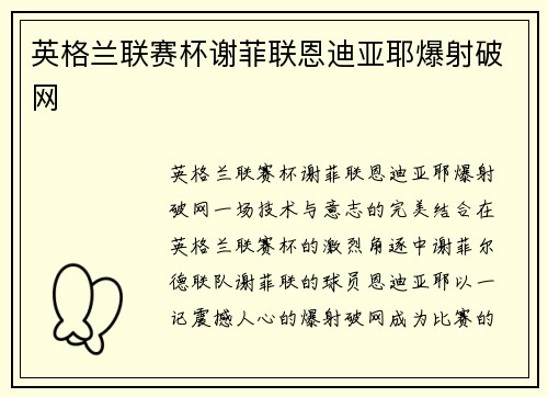 英格兰联赛杯谢菲联恩迪亚耶爆射破网